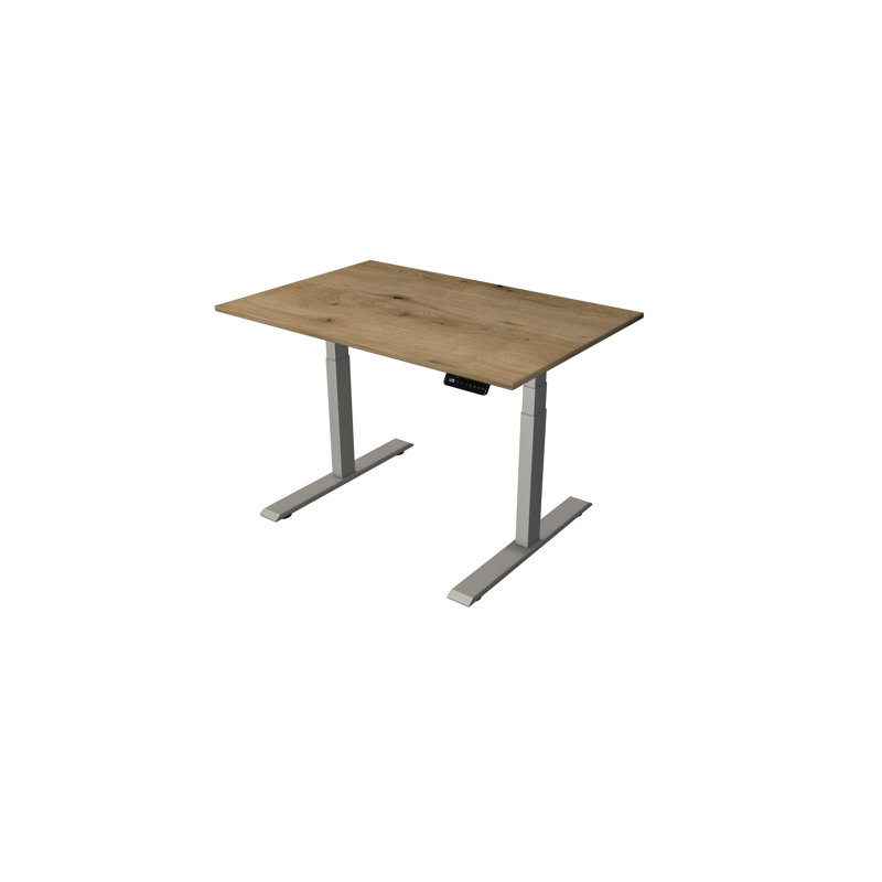 Move Adjustable Metal Base Standing Desk, 127cm H x 120cm W x 80cm D, Aluminium Silver, Oak