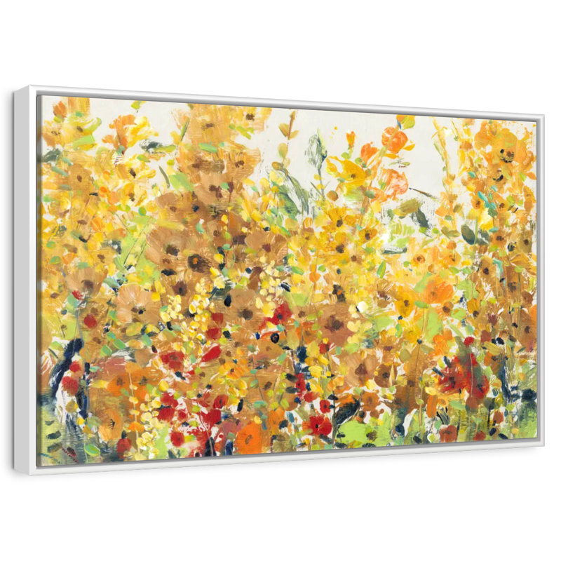 Golden Summer Garden I, Cadre flottant blanc, 40 po x 27 po