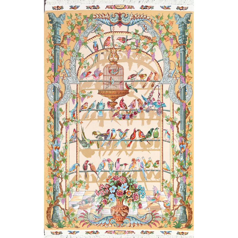 Tapis beige noué à la main de conception unique 4 pi 2 po x 6 pi 0 po