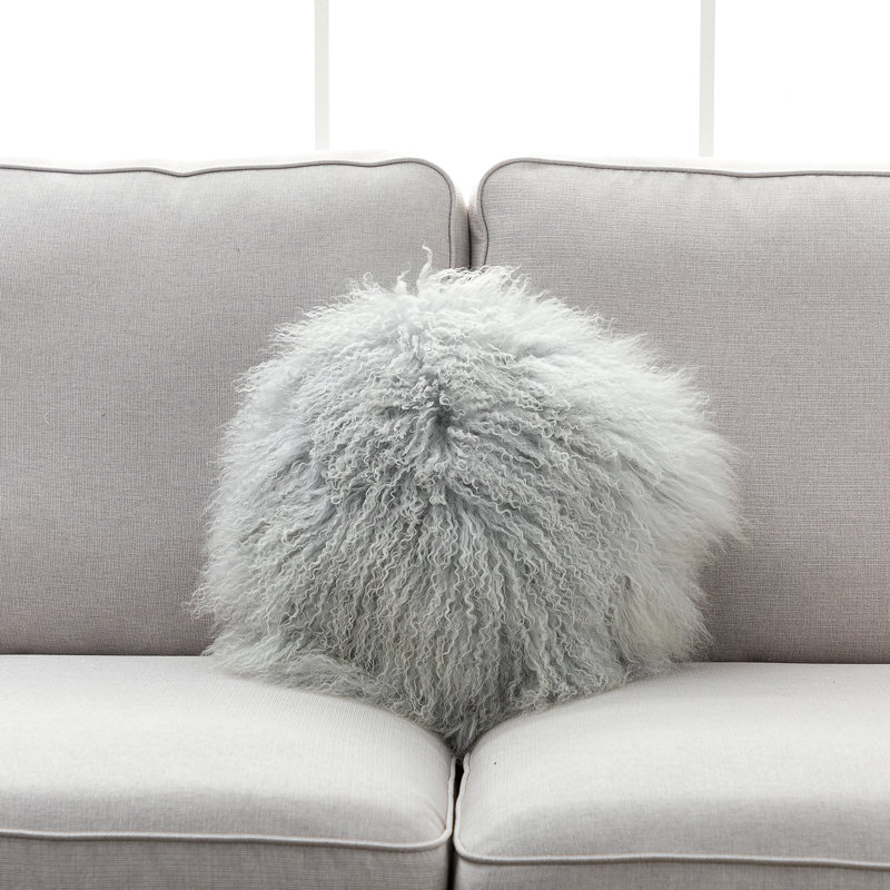 Mongolian Throw Pillow, Light Gray, Feather
