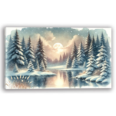 Impression sur toile Moonlit Serenity: Winter Lakeside