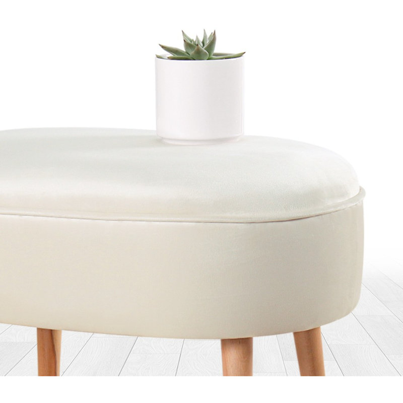 Pouf en velours élégant, couleur crème, 24,8 po x 18,5 po x 17,3 po | Revêtement 100% velours, 35 éponges orthopédiques, pieds robustes en bois | Parfait pour les décors bohémiens, hôteliers et scandinaves, sièges élégants et confortables