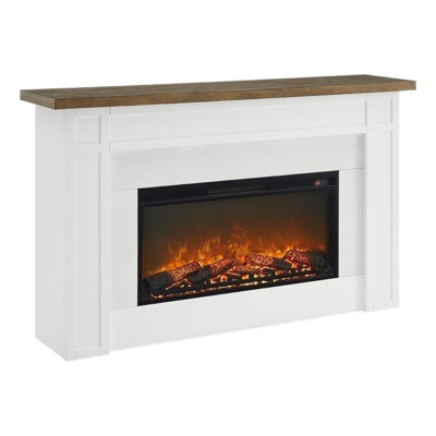 Solid Wood and Glass Landscape Electric Fireplace in Brown
