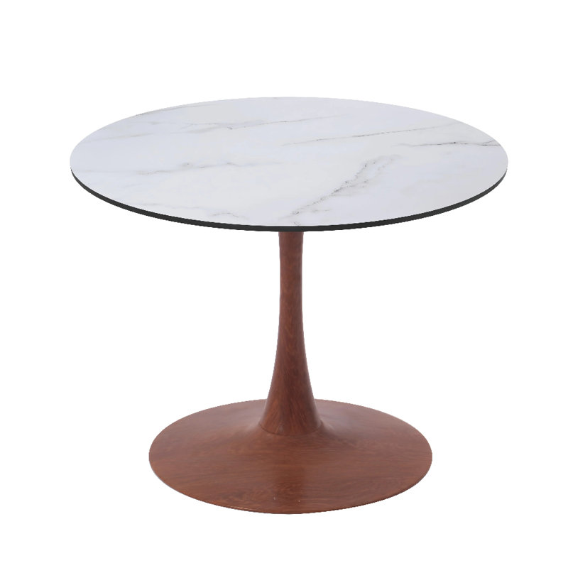 Hallett Round Dining Table With MDF Table Top And Steel Pedestal Base For Modern Kitchen And Dining Room, 29"H x 24"L x 24"W