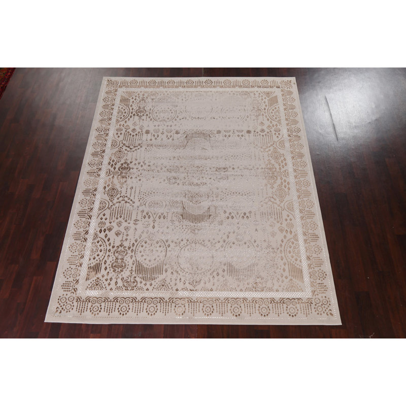 Tapis turc oriental transitionnel damassé 3 x 5, Rectangle 9 pi 10 po x 13 pi 1 po