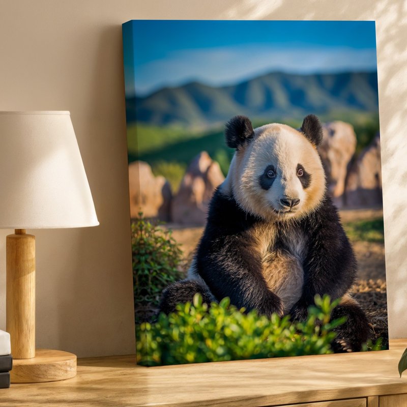 Toile, "Gros plan sur un panda géant", art mural noir et blanc avec des taches noires expressives, H 30 po x l 30 po