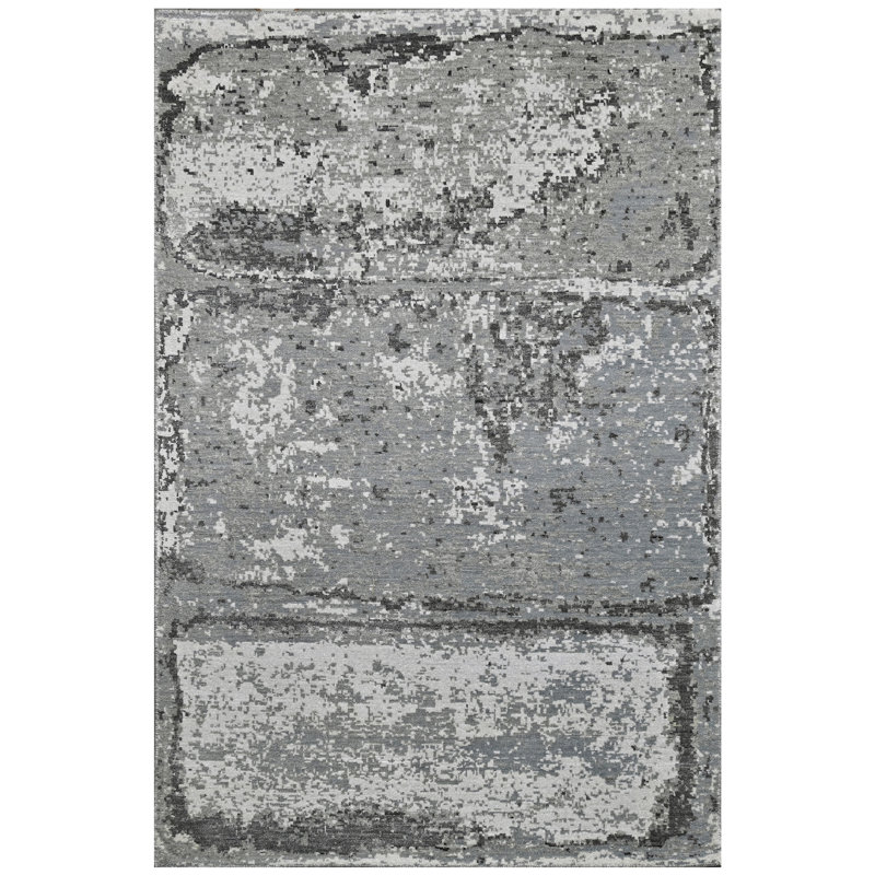 Tapis bleu clair et noir noué à la main de haute qualité
