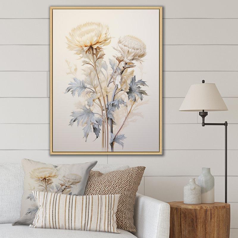 «Beige chardon», art mural sur toile Thistle, Cadre naturel flottant, H 40 po x l 30 po