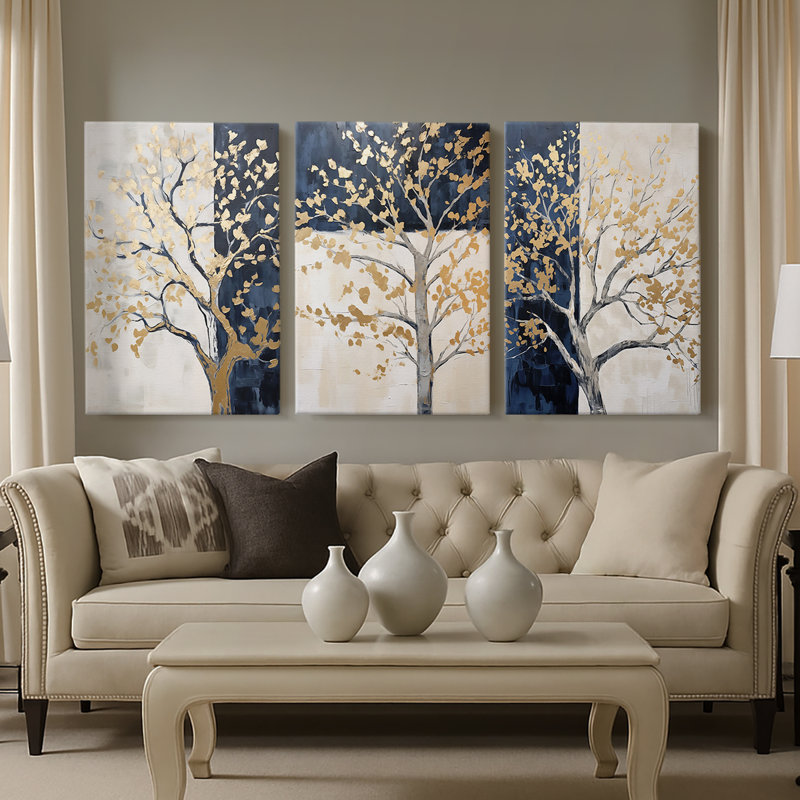 Série LANDSCAPES CCXV - Toile tendue avec châssis sur mesure - 3 pièces, H 12 po x l 24 po