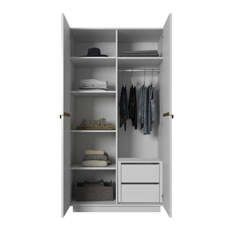Badal Manufactured Wood Wardrobe, White/Gold
