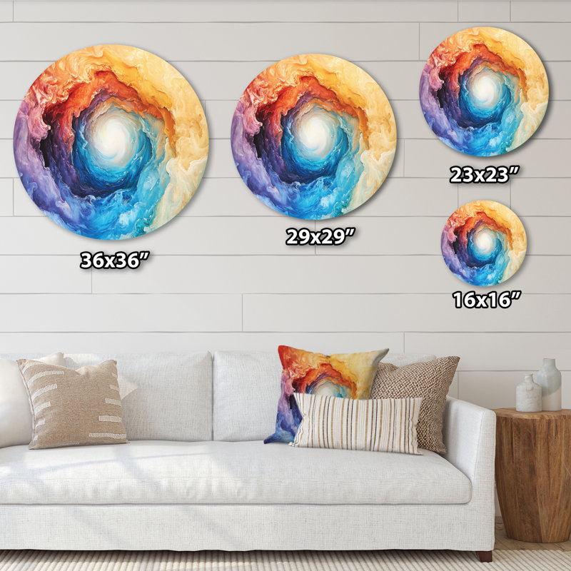 Cosmic Vortex Universe - Art mural en métal cosmique, art mural imprimé jaune, H 16 po x l 16 po