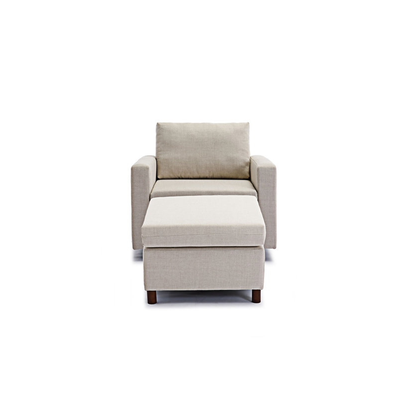 Canapé modulaire à siège simple avec repose-pieds, Crème ; lin