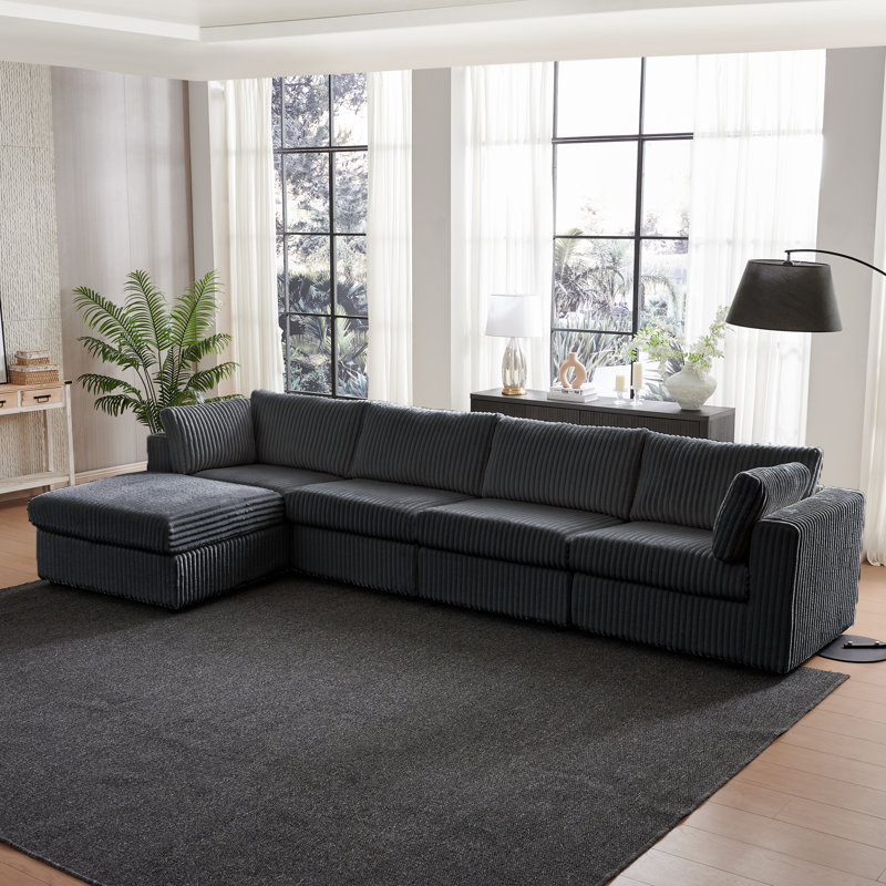 Canapé modulaire en L 145,7 po, Velours côtelé gris foncé