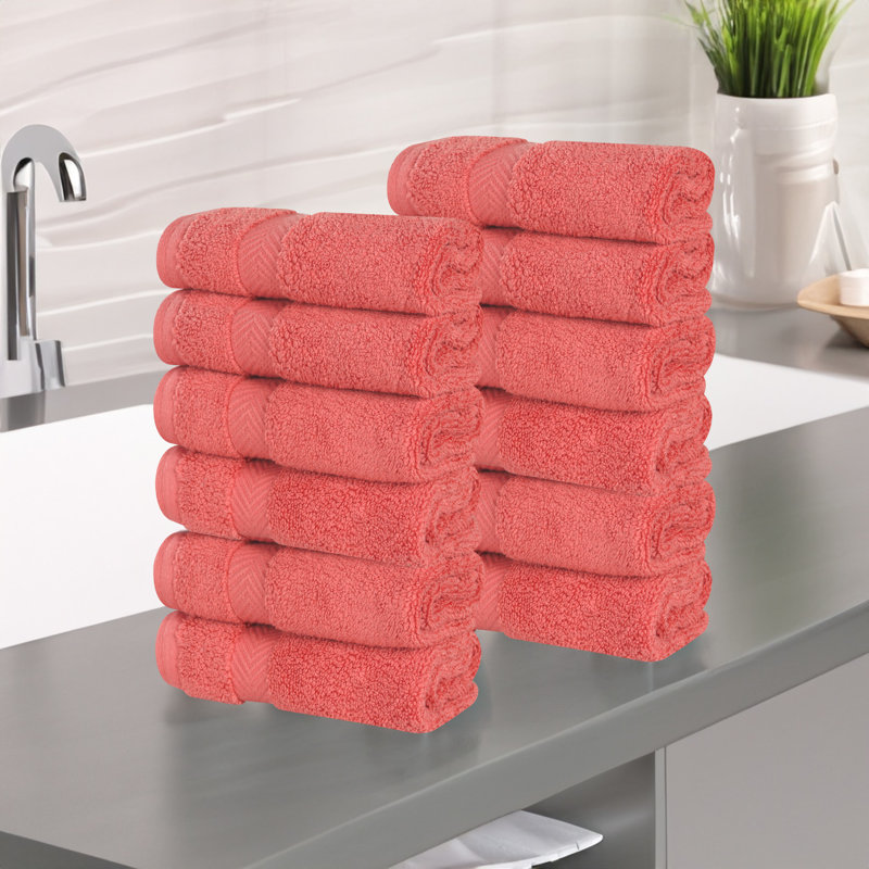 Débarbouillette à absorbant super doux à chevrons Salih Zero Twist, Corail