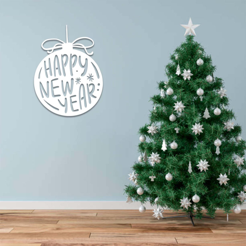 Décoration murale Happy New Year, H 24 po x l 18 po x P 0,12 po, Blanc