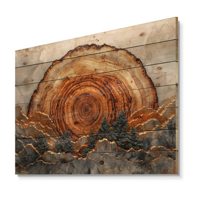 Pine Trees On A Top Of Wood Slide I - Tree Wood Print - On Natural Pine Wood