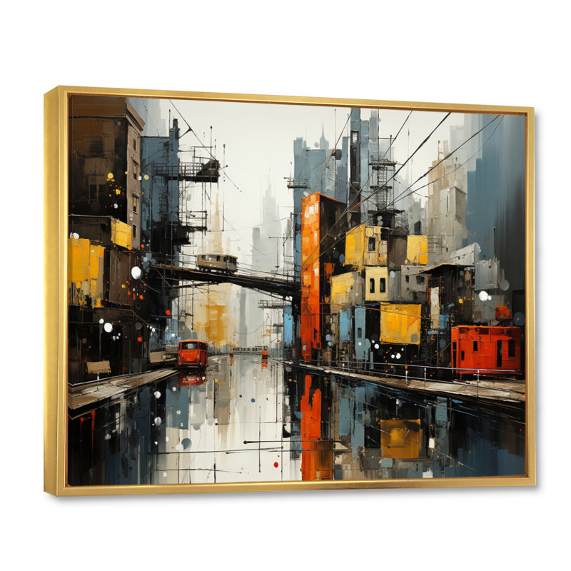 Cityscape Collage III - impression, H 16 po x l 32 po x P 1 po, Cadre flottant doré