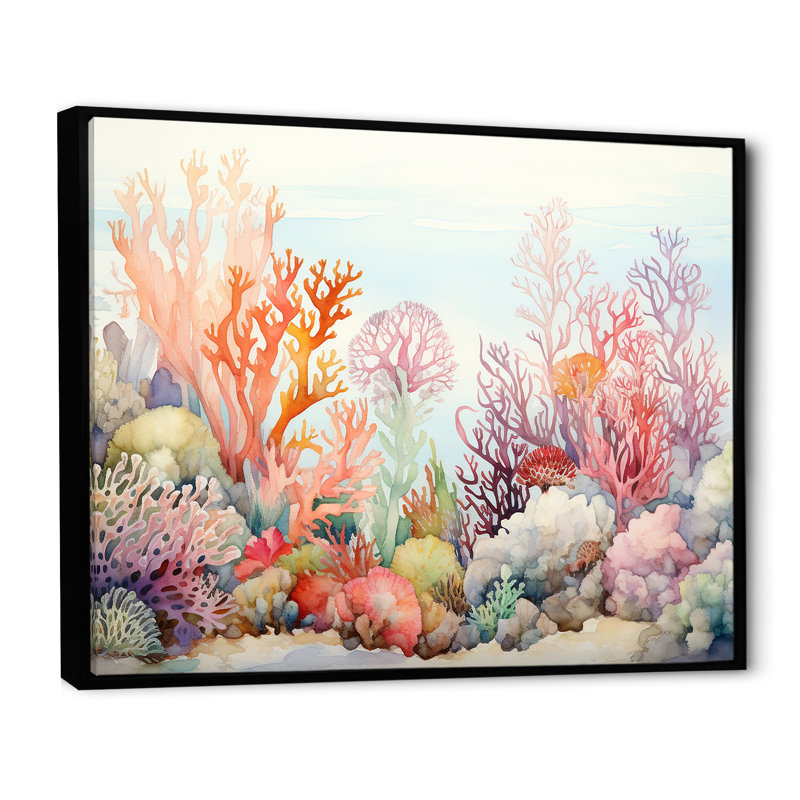 «The Colorful Coral Reef Happiness», reproduction sur toile, H 24 po x l 32 po x P 1 po, Cadre flottant noir