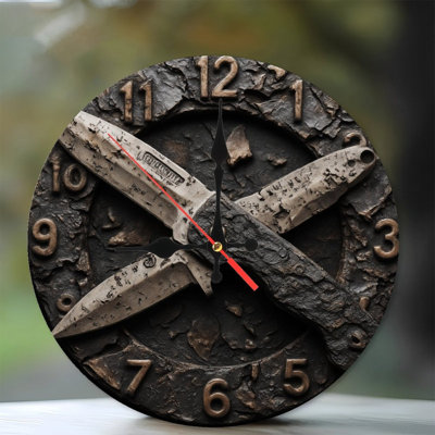 Couteaux croisés sur cadran d'horloge texturé