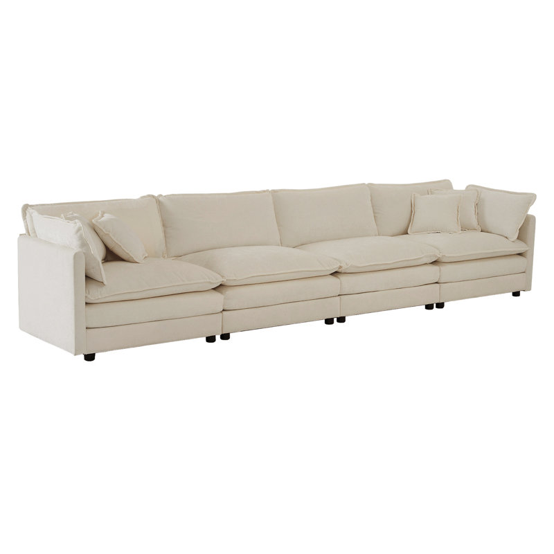 Étagère 4 places en chenille beige avec rangement - Design, pratique et confortable