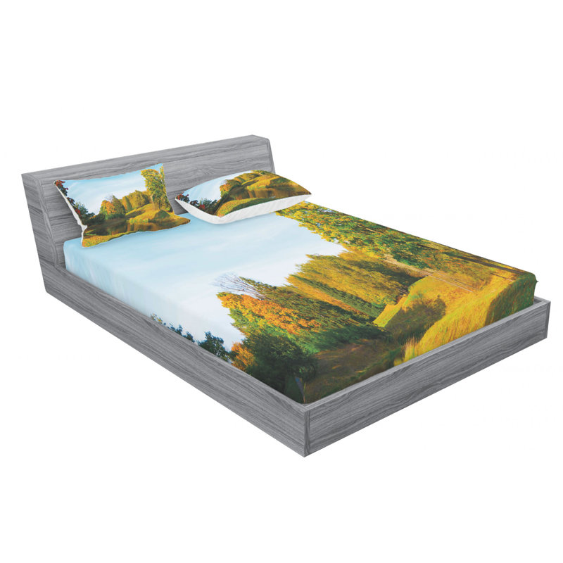 Ensemble de draps en bois naturel avec arbres et river de décor, Ensemble de draps pour lit double avec un drap-hou