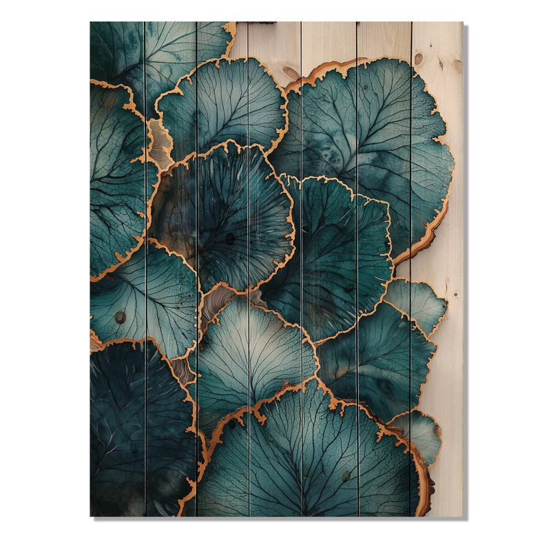 Agate River Of Leaves, diapositive en bois I - Impression sur bois de feuilles - sur bois de pin naturel