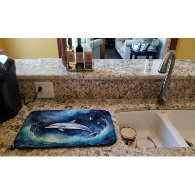 Dolphin in a Starry Sea Dish Drying Mat