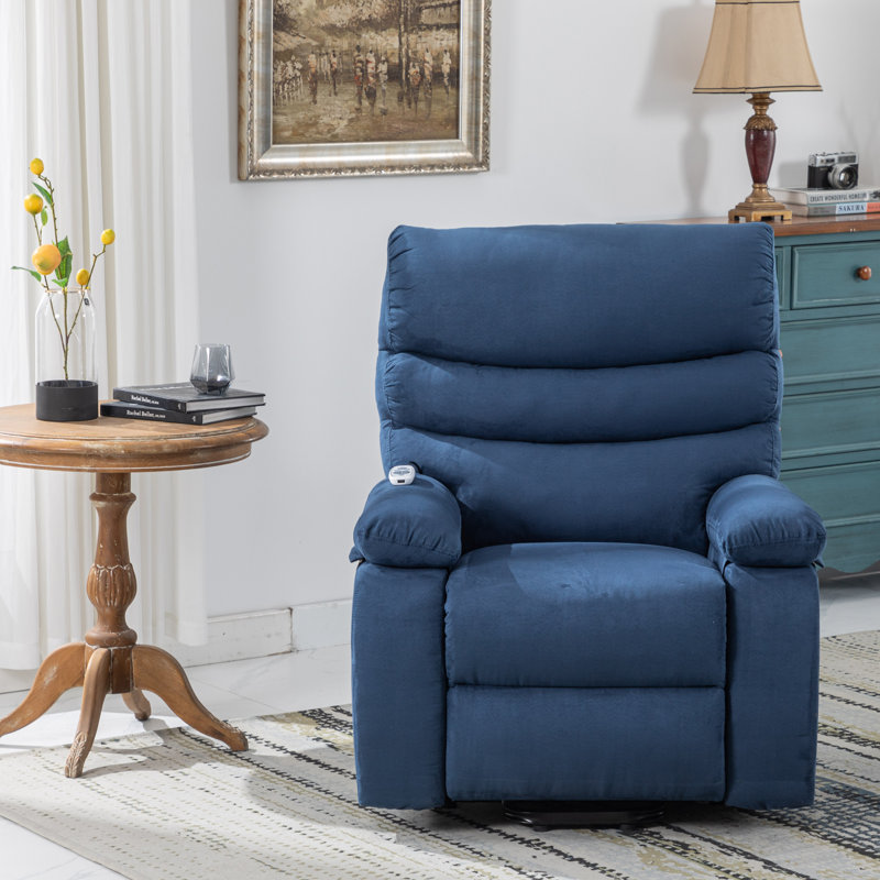Fauteuil de massage inclinable électrique chauffant, Microsuède bleu marine