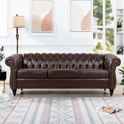 85.26" Dark Brown Pu , Three Seater With Rolled Arms, Us Tb117 Standard Featuring A Leather Finish