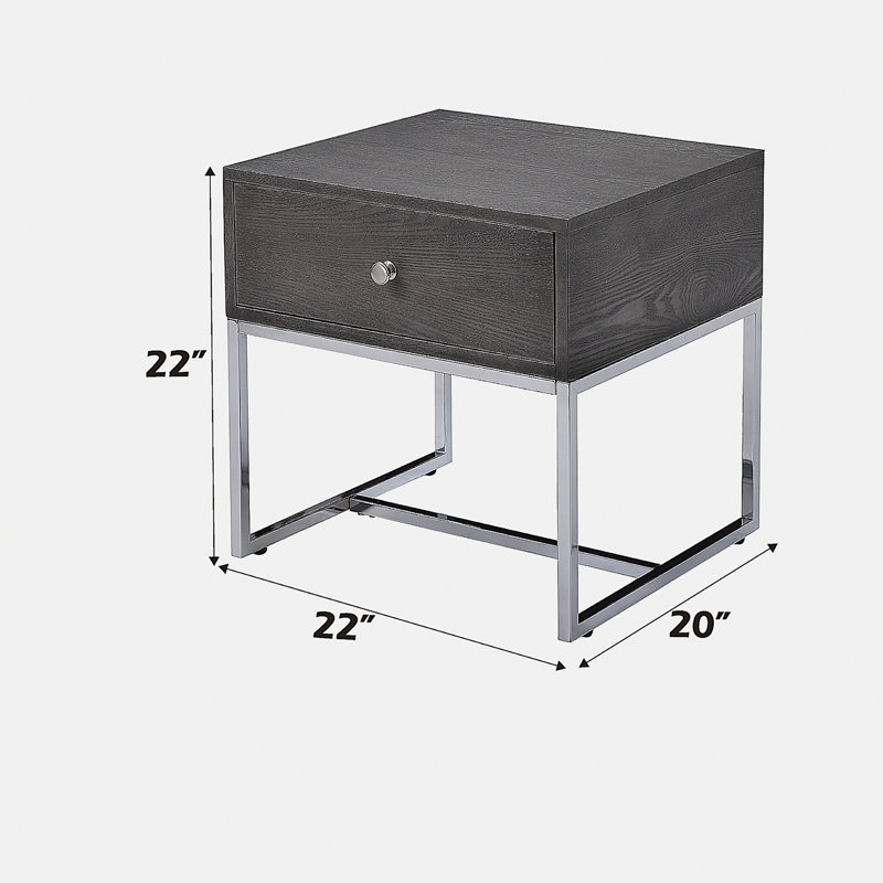 Table de bout en chêne gris et chrome