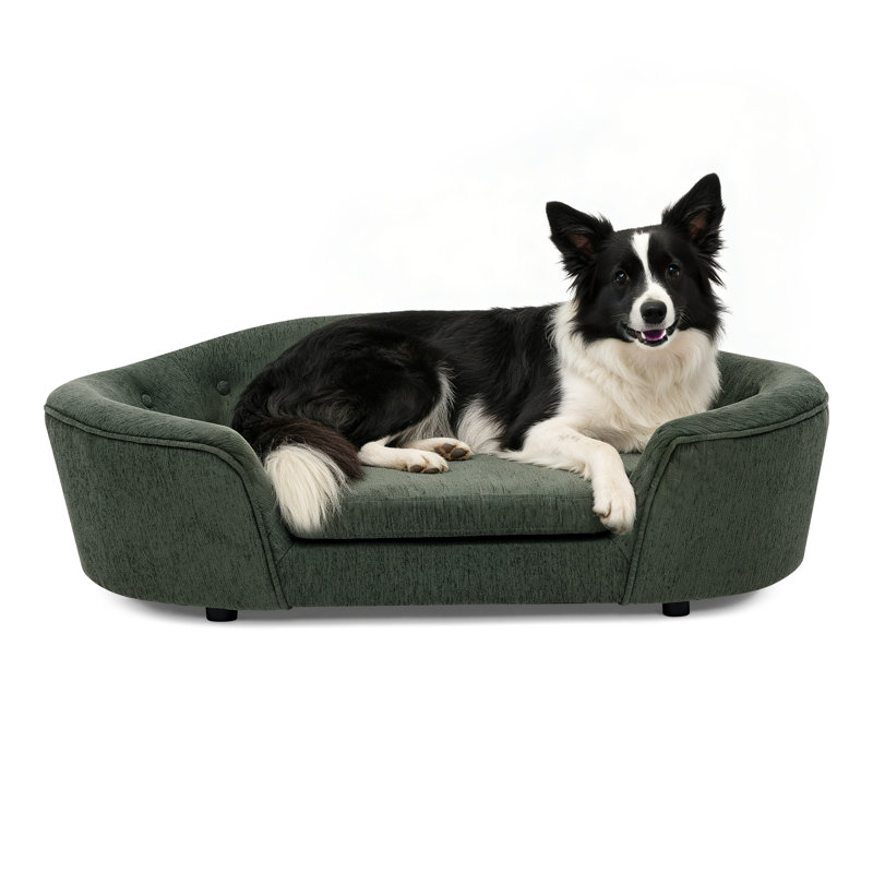 Canapé pour chien semi-fermé surdimensionné Sarah avec dossier capitonné Sarah, Vert olive