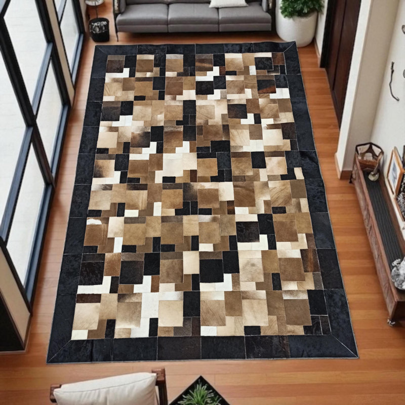 Tapis moderne en cuir de vache patchwork moderne, tapis en cuir véritable fait à la main
