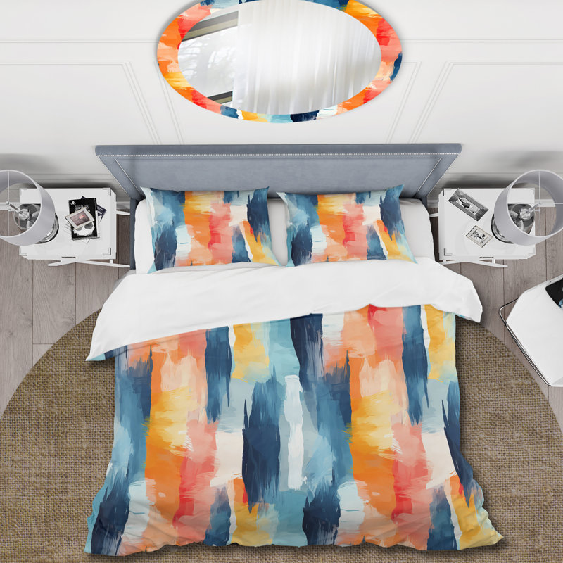 Ensemble de housse de couette à rayures bleues, Housse de couette simple + 1 taie décorative stan