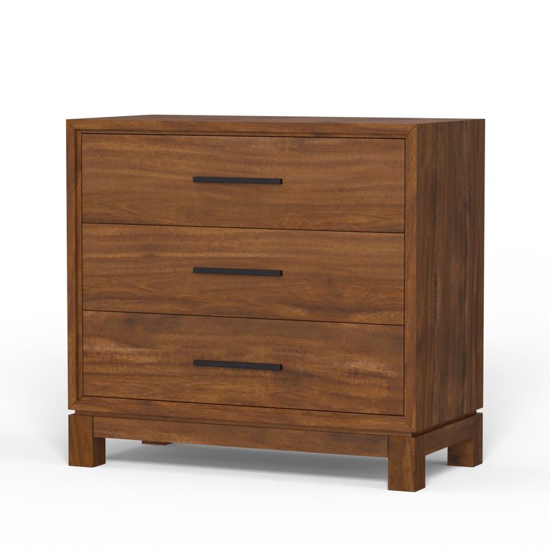 Commode en bois manufacturé et solide à 3 tiroirs l 36 po Wrightia, Érable miel