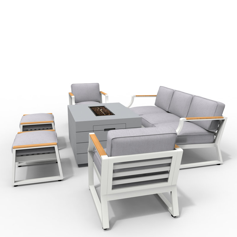 7 - Person Patio Conversation Set with Cushions, White