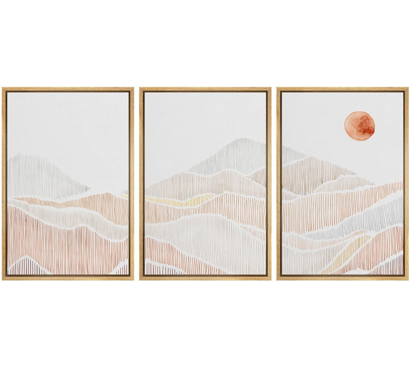 Abstract Mountain " Mid-Century Paint Stroke Mountain Abstract Nature Modern Art Decor Panorama " 3 - Pieces, Naturel