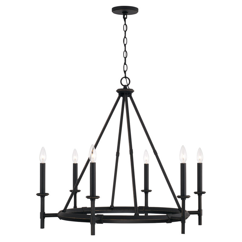 Lustre moyen 6 lumières en fer noir brossé l 33 po x H 28,5 po