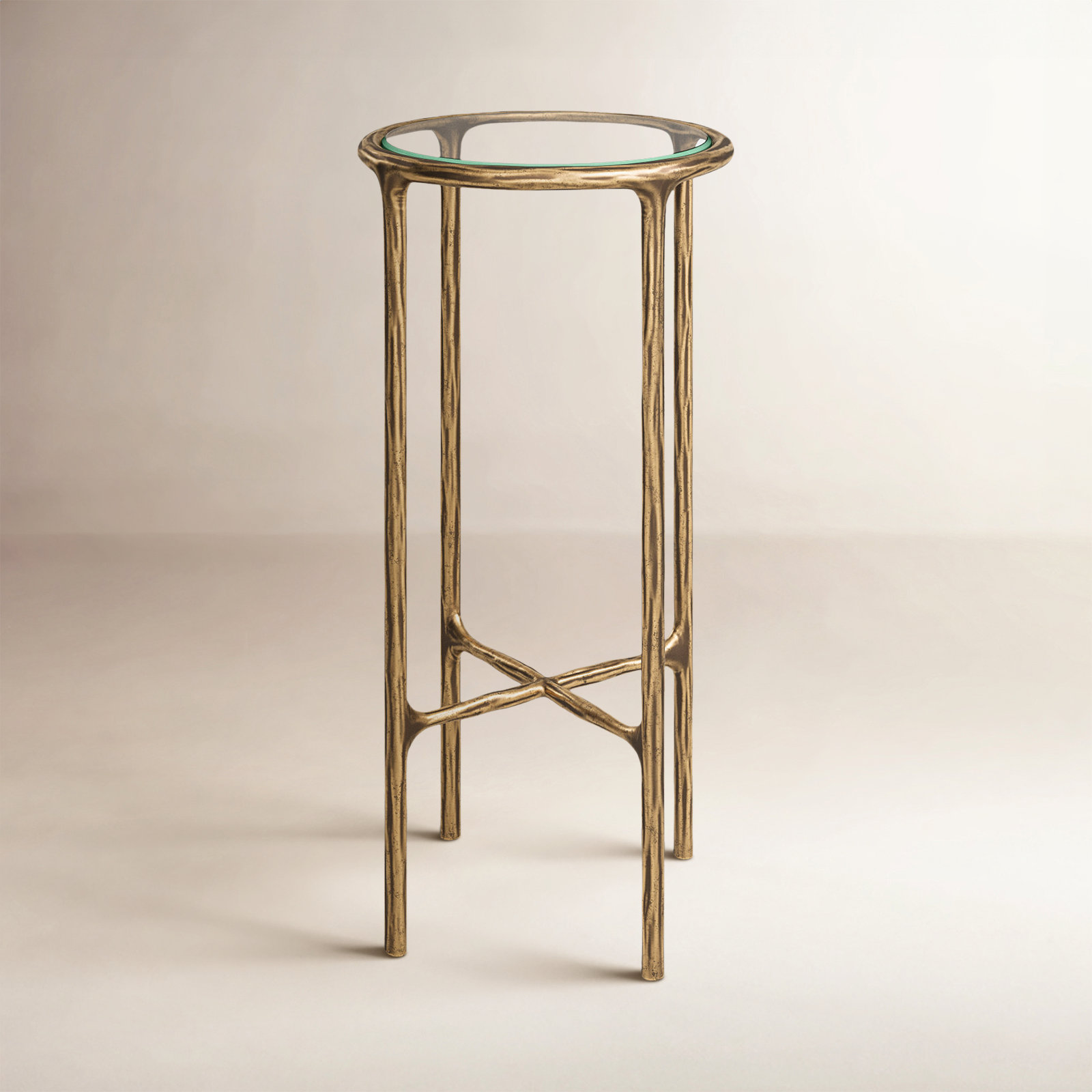 Evelynn 12" Genuine Marble End Table, Glass Top/Brass Base