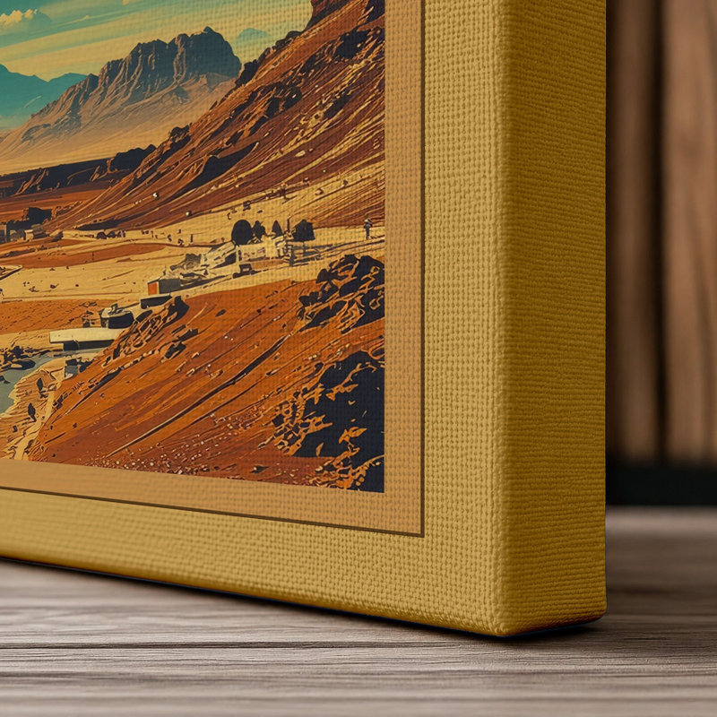 Alien Planet Rise Retro - Wrapped Canvas, 36x24 - 91.4 x 61.0 cm, Ochre Border