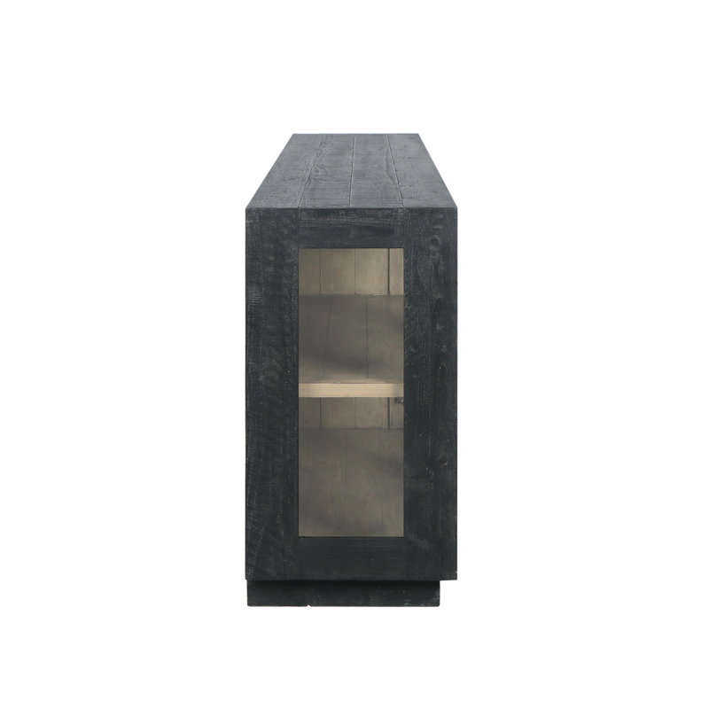 Larson 90" Glass Reclaimed Pine Wood Sideboard, Black