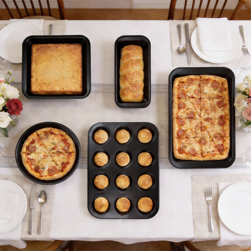 Ensemble complet de plats de cuisson antiadhésifs 10 pièces en acier au carbone noir pour une cuisson uniforme, ensemble tout-en-un avec plaques à biscuits, moules à muffins, moules à gâteaux et à pain