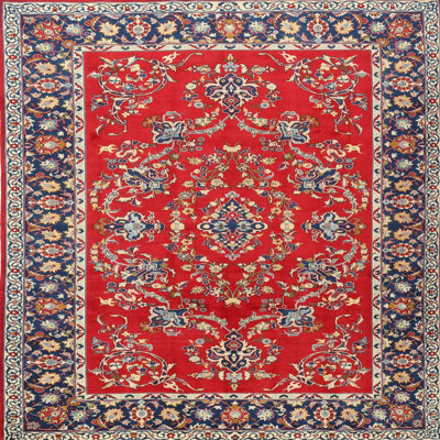 Tapis oriental en laine / polyester beige / gris / rouge tissé à la machine