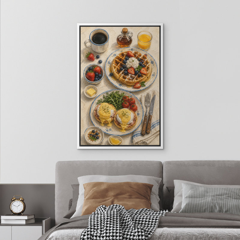 «Warm Orange agrumes table de petit déjeuner», reproduction d'art encadrée sur toile encadrée, 36" H x 24" W x 1.5" D, White