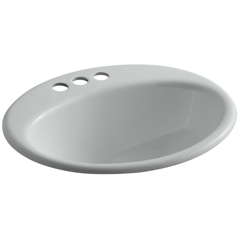 Farmington Metal Oval Drop-In Bathroom Sink with Overflow, Ice Gray, 4" Center