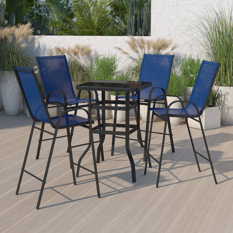 Outdoor Dining Set - 4-Person Bistro Set - Outdoor Bar Table with All-Weather Patio Stools, Navy