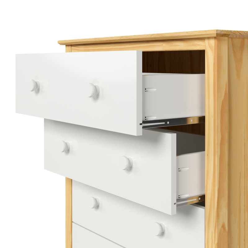 Commode en bois massif 4 tiroirs 30 po Parkville, Naturel / Blanc