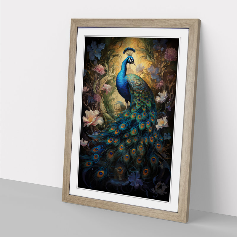 Peacock Baroque Framed Print, Oak Framed, 34cm H x 25cm W