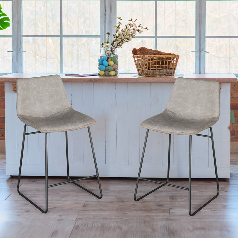 Nettleton Upholstered Counter Stool with Metal Frame, Stone