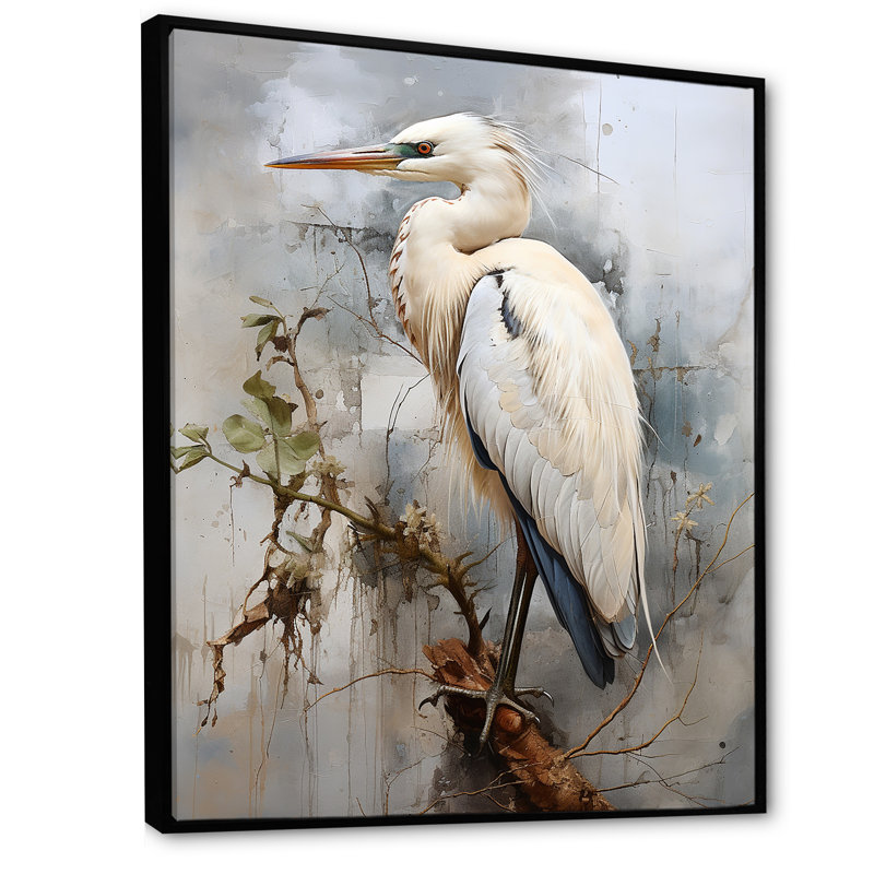 Décoration murale majestueuse héron bleu - héron, H 44 po x l 34 po x P 1,5 po, Cadre flottant noir