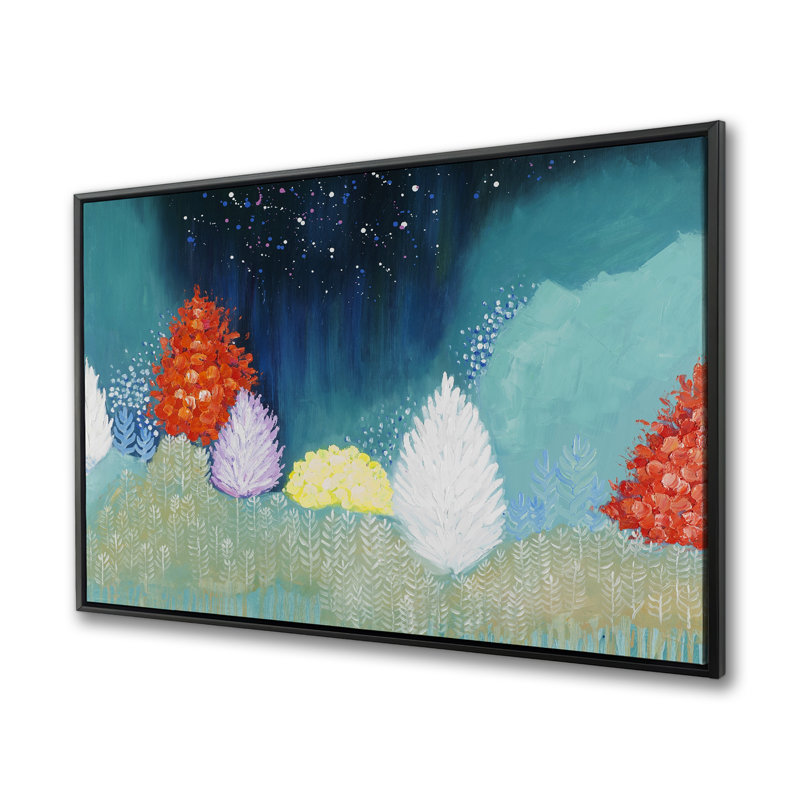 Mysterious Colorful Trees - Yellow Framed Canvas Art for Home